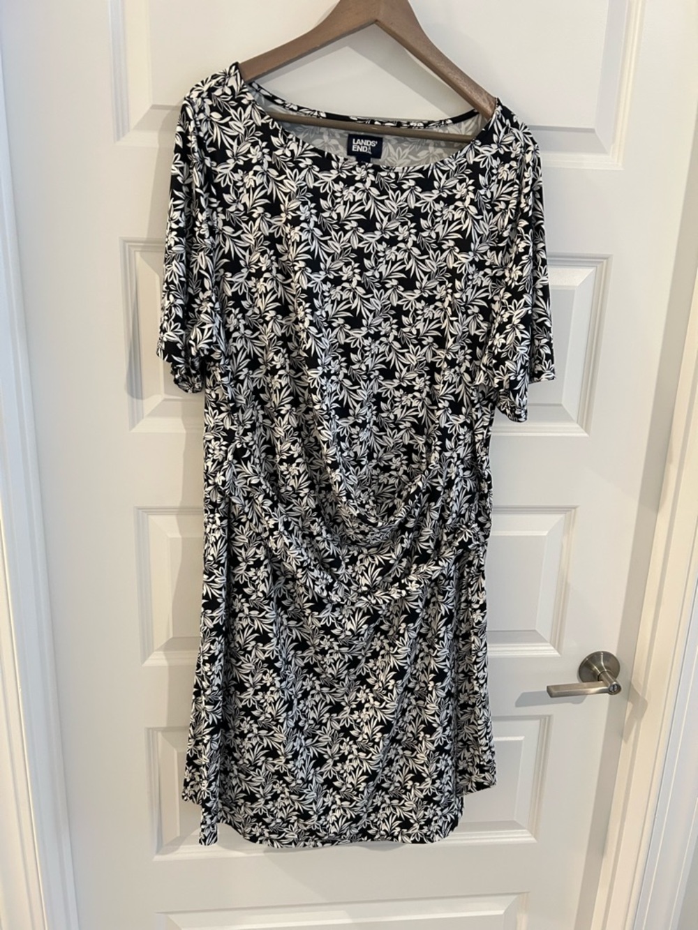 Lands End Floral Dress Black White Nylon Size 2X 20W - 22W